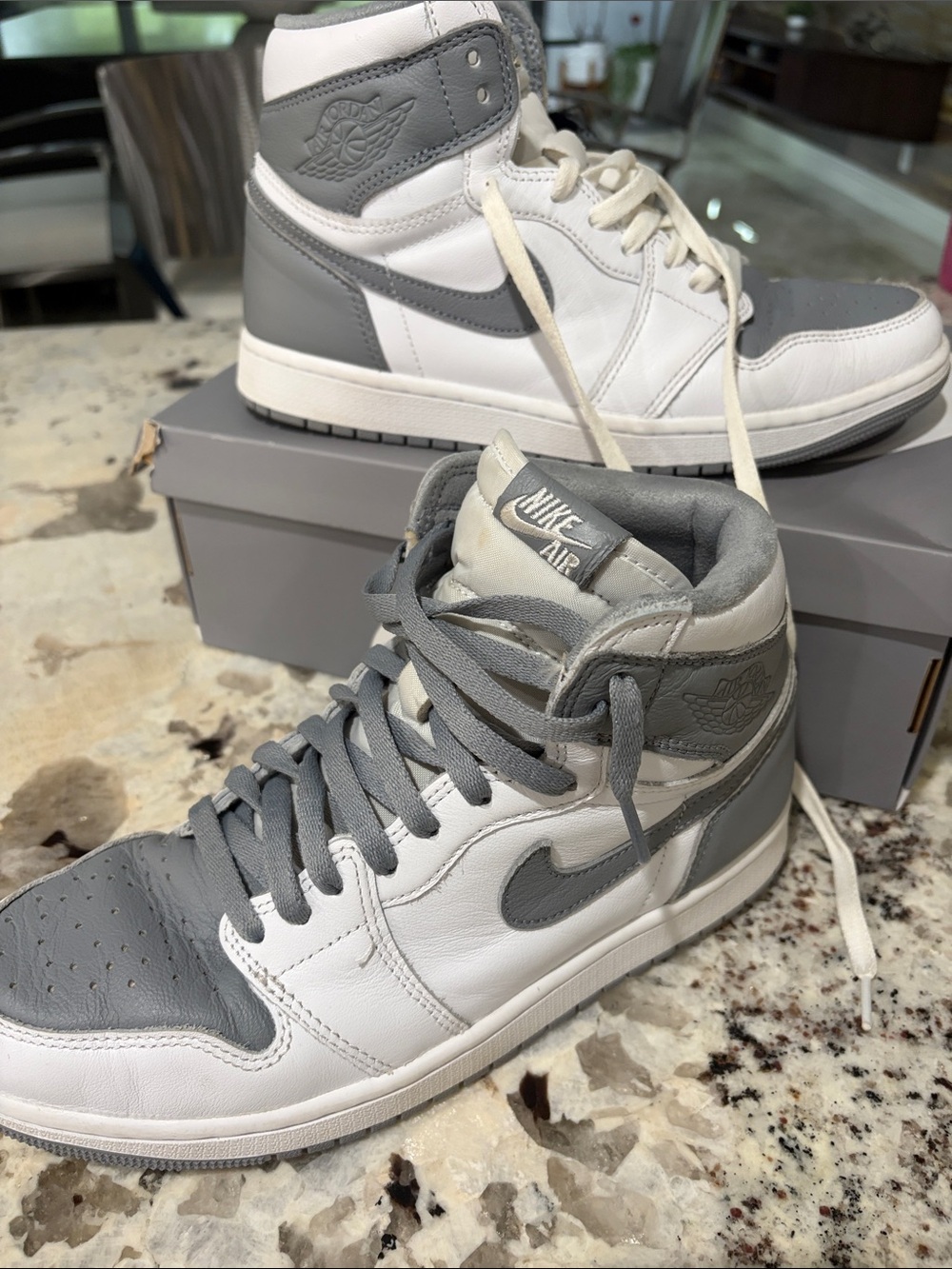 Nike Air Jordan 1 High Top Sneakers in White and Gray